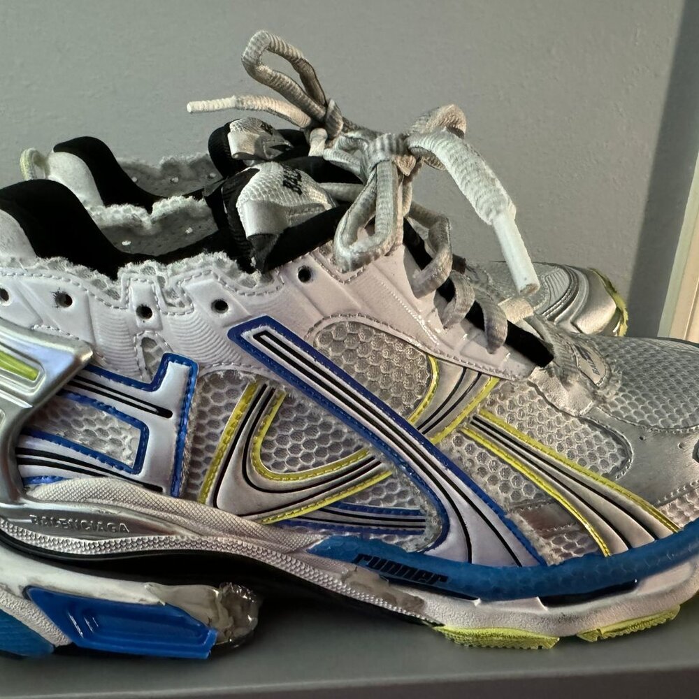 Balenciaga Runner in White & Yellow & Blue EU 43/UK 9/US 10 (Distressed)